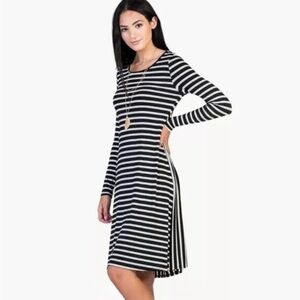 Les Amis Black & White Striped Long Sleeve Dress